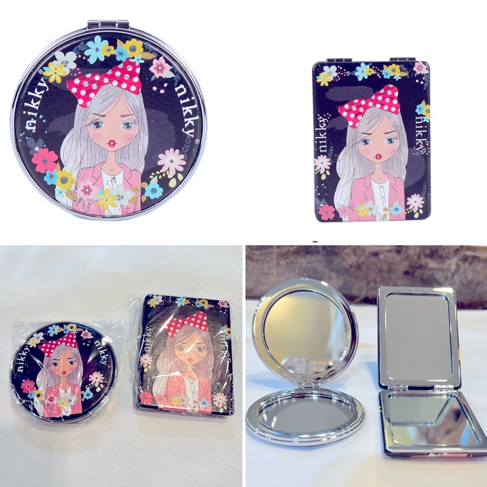 SET of 2-Compact Purse Mirrors-Evelyn Print-Nikky by Nicole Lee-New Sealed Pkg.